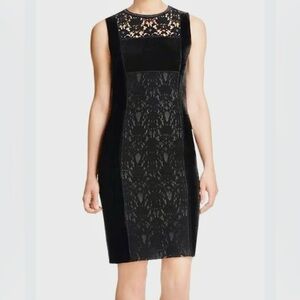 Elie Tahari Renita Silk Sleeveless Velvet Lace Trim Sheath Dress Black Sz 4